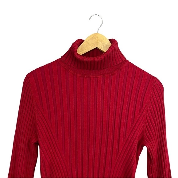 JANA | Womens Fitted Red Long Sleeve Ribbed Turtle Neck Sweater Y2K 2000’s Style - Picture 2 of 6